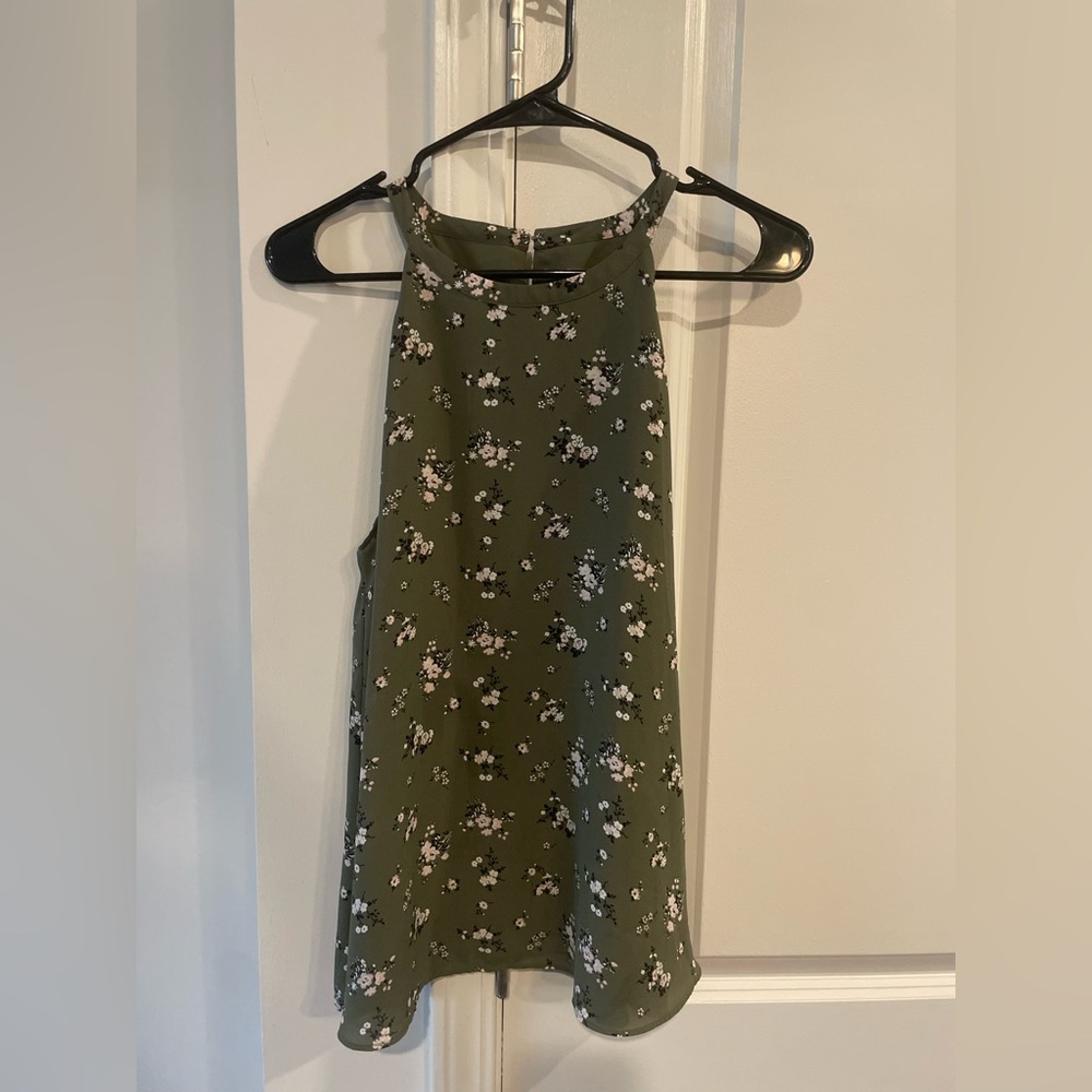 LOFT Olive Green Floral Top